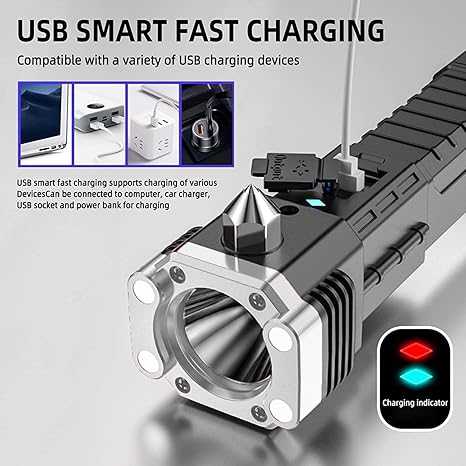 4-in-1 Emergency Survival Torch | Car Safety Hammer + LED Flashlight + Seatbelt Cutter
