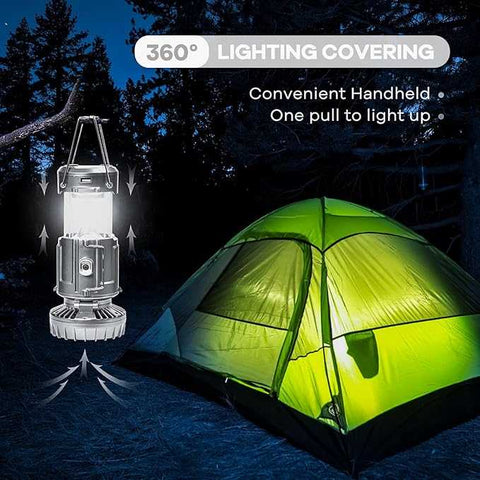 6-in-1 Portable Camping Lantern | Solar + USB Rechargeable LED Light with Fan